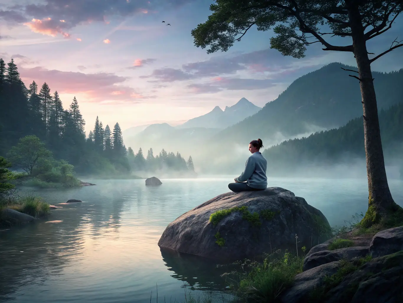 An image of a person meditating in a serene environment, representing mindset mastery and mental clarity, suitable for the Mindset Mastery coaching service.